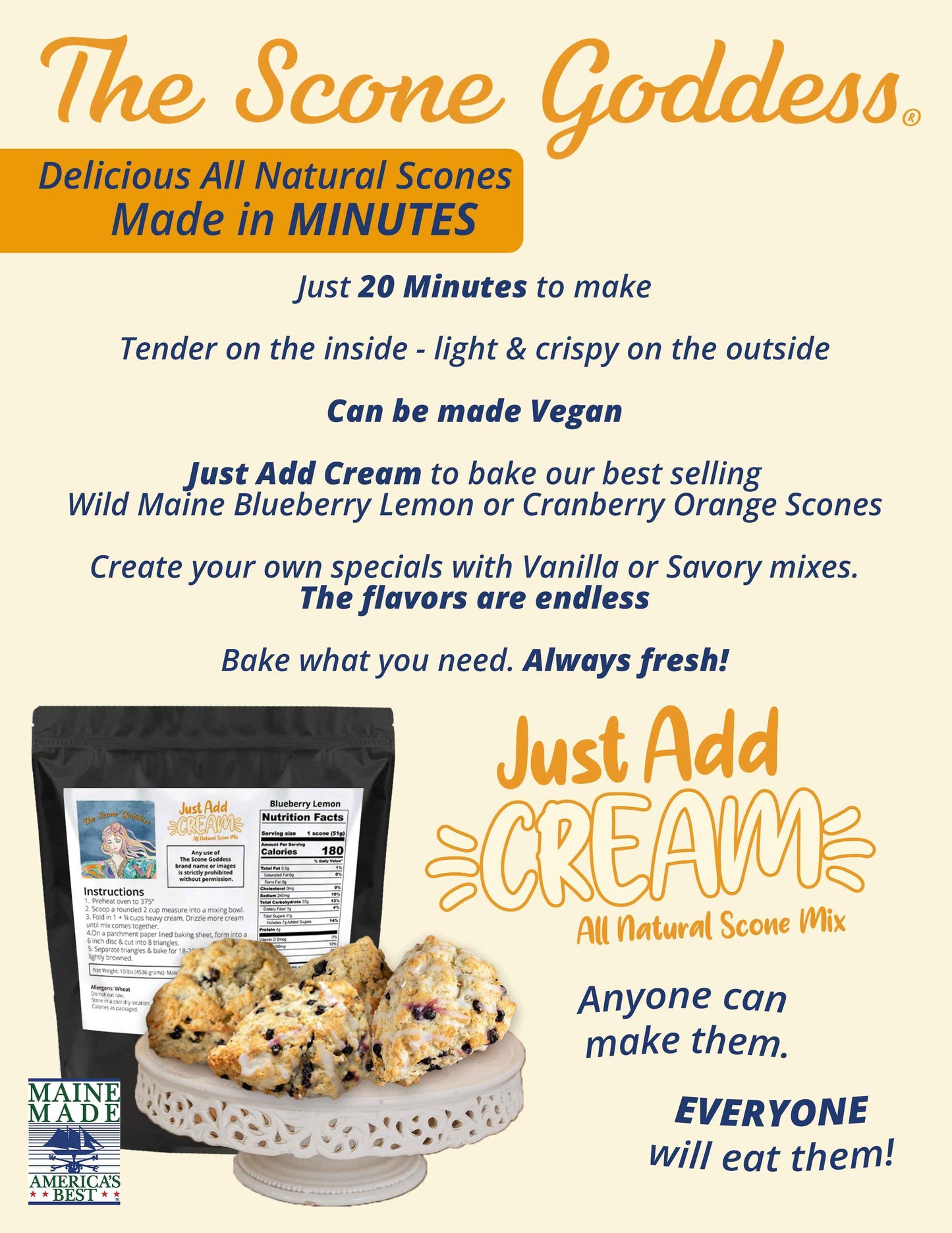 Just Add Cream - Blueberry Lemon Premium Scone Mix - 10lbs