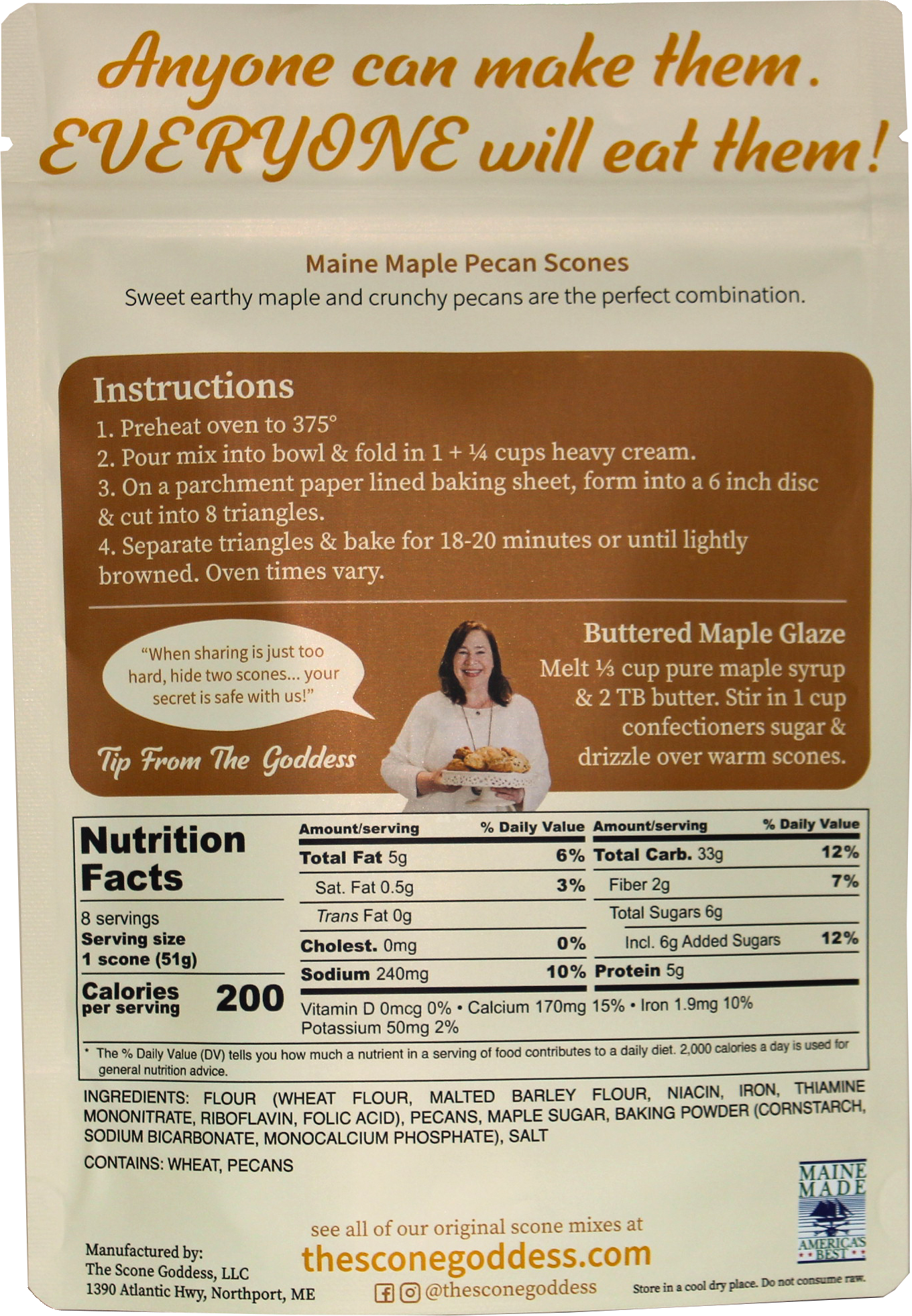 Maine Maple Pecan Premium Scone Mix Featuring Hilltop Boilers Pure Maple Sugar