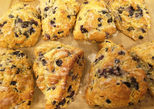 Delicious blueberry lemon scones with a slight lemon drizzle
