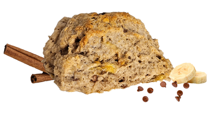 Close-up of a warm Bananas Foster scone, baked from The Scone Goddess premium scone mix