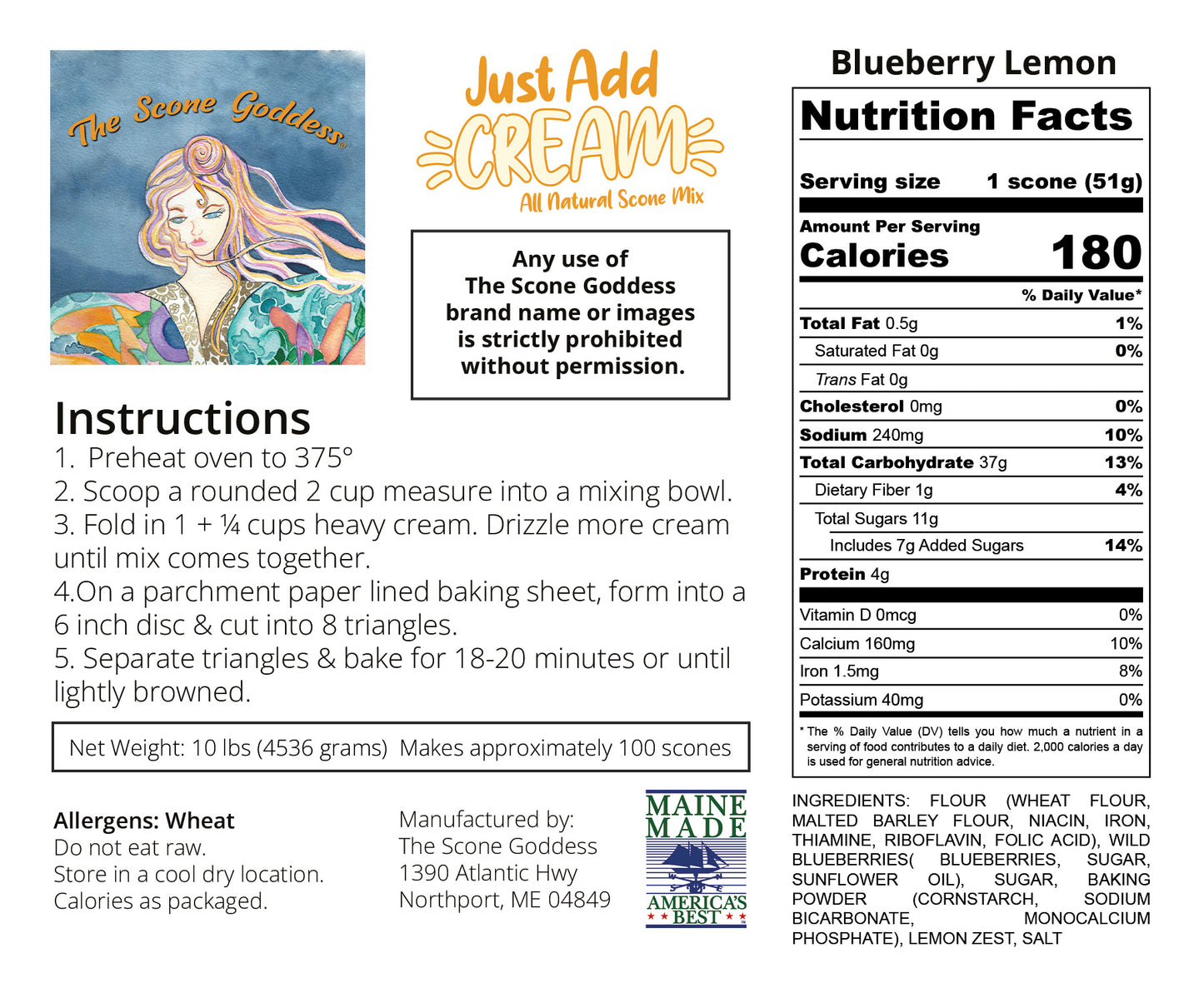 Just Add Cream - Blueberry Lemon Premium Scone Mix - 10lbs