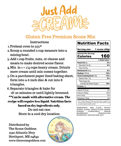 GLUTEN FREE Just Add Cream Premium Scone Mix - Food Service Size - 25lbs