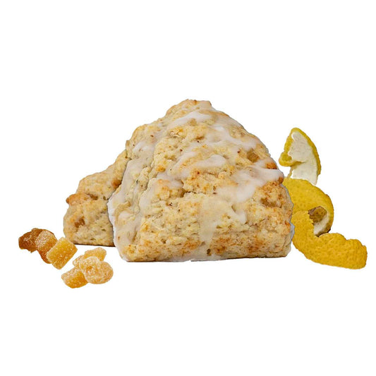 Freshly baked Ginger Lemon scones — warm ginger and bright lemon, just add heavy cream, cut into triangles
