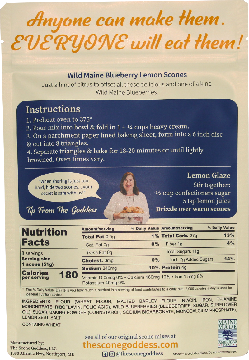 Wild Maine Blueberry Lemon Premium Scone Mix nutrition panel